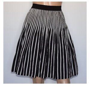 Maeve Anthropologie Womens Remy Black White Striped A-Line Pleated Skirt Size 12